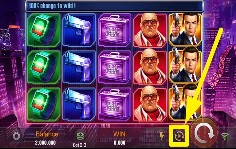 Agent Ace autoplay control just left of the spin button