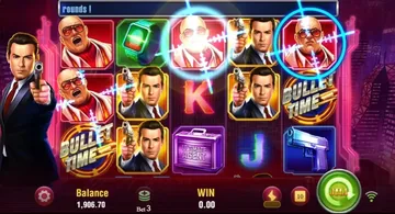 Agent Ace base game reels with the Agent, Villain, Briefcase and Gun symbols